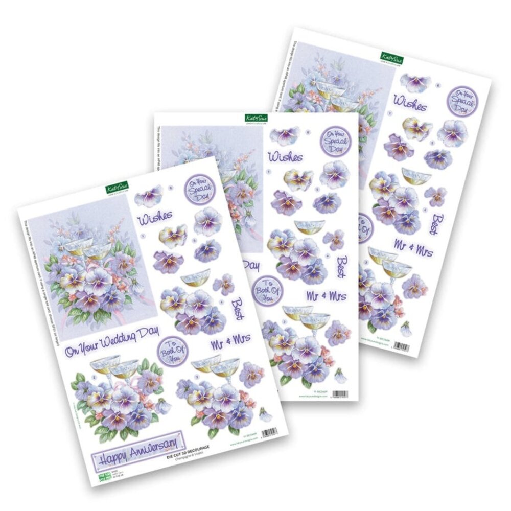 Katy Sue 3D Die-Cut Decoupage Champagne and Violets (11-DCD609)