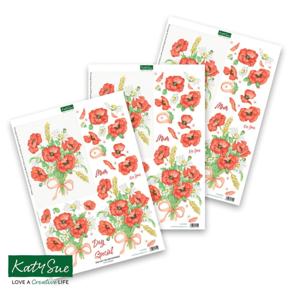 Katy Sue 3D Die-Cut Decoupage Corn Poppies (11-DCD667) Katy Sue 3D Die-Cut Decoupage Corn Poppies (11-DCD667)