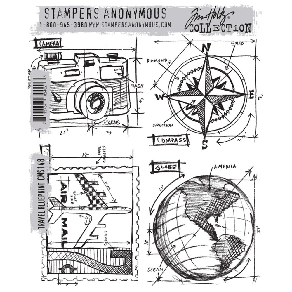Stampers Anonymous Cling Stamps Travel Blueprint (CMS148)