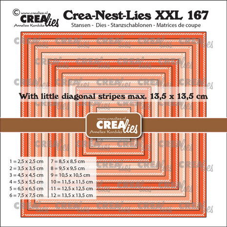 Crealies Nest Dies Squares with Little Diagonal Stripes (CLNestXXL167) Crealies Nest Dies Squares with Little Diagonal Stripes (CLNestXXL167)