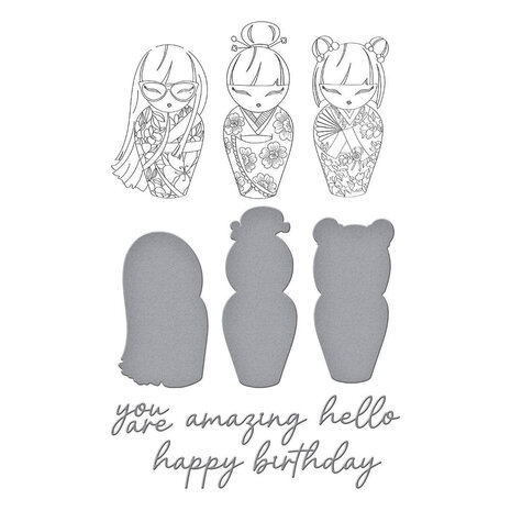 Spellbinders Spring in Kyoto Kokeshi Dolls Press Plate & Die Set (BP-291)