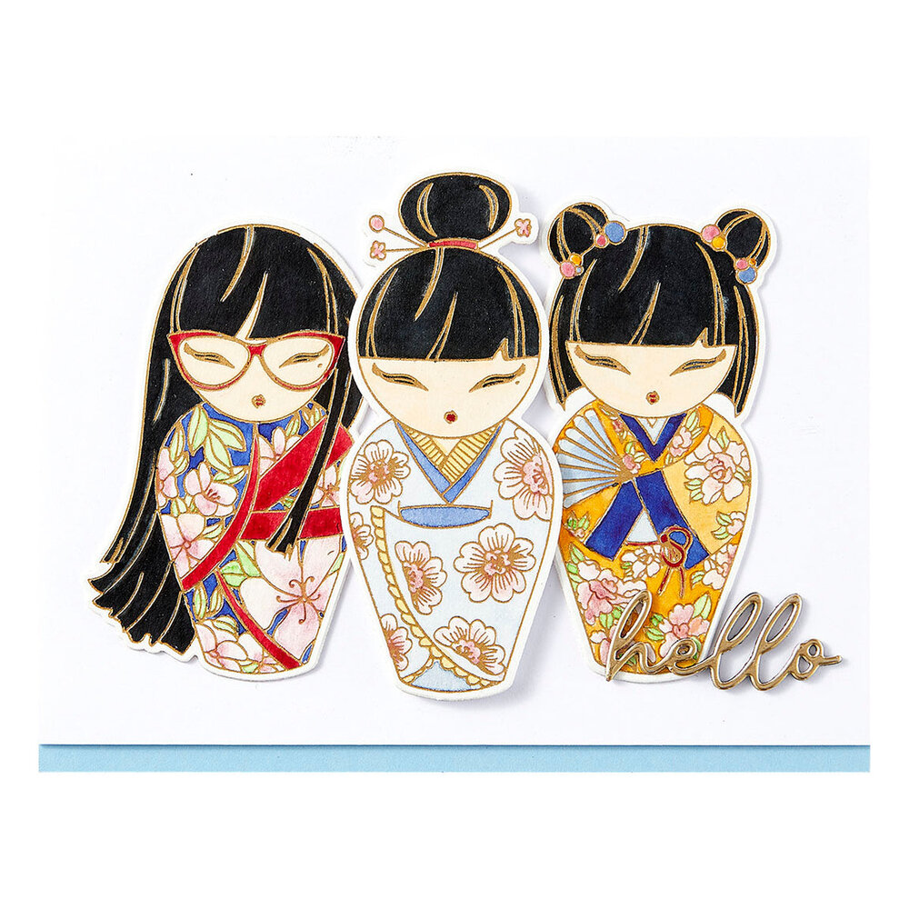Spellbinders Spring in Kyoto Kokeshi Dolls Press Plate & Die Set (BP-291)