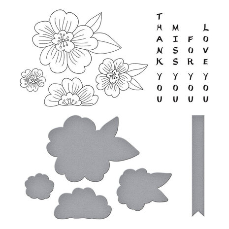 Spellbinders Spring in Kyoto Blossoms & Sentiments Press Plate & Die Set (BP-292)