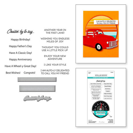 Spellbinders Classic Road Legends Cruisin' By Sentiments Stamp & Die Set (SDS-204) Spellbinders Classic Road Legends Cruisin' By Sentiments Stamp & Die Set (SDS-204)