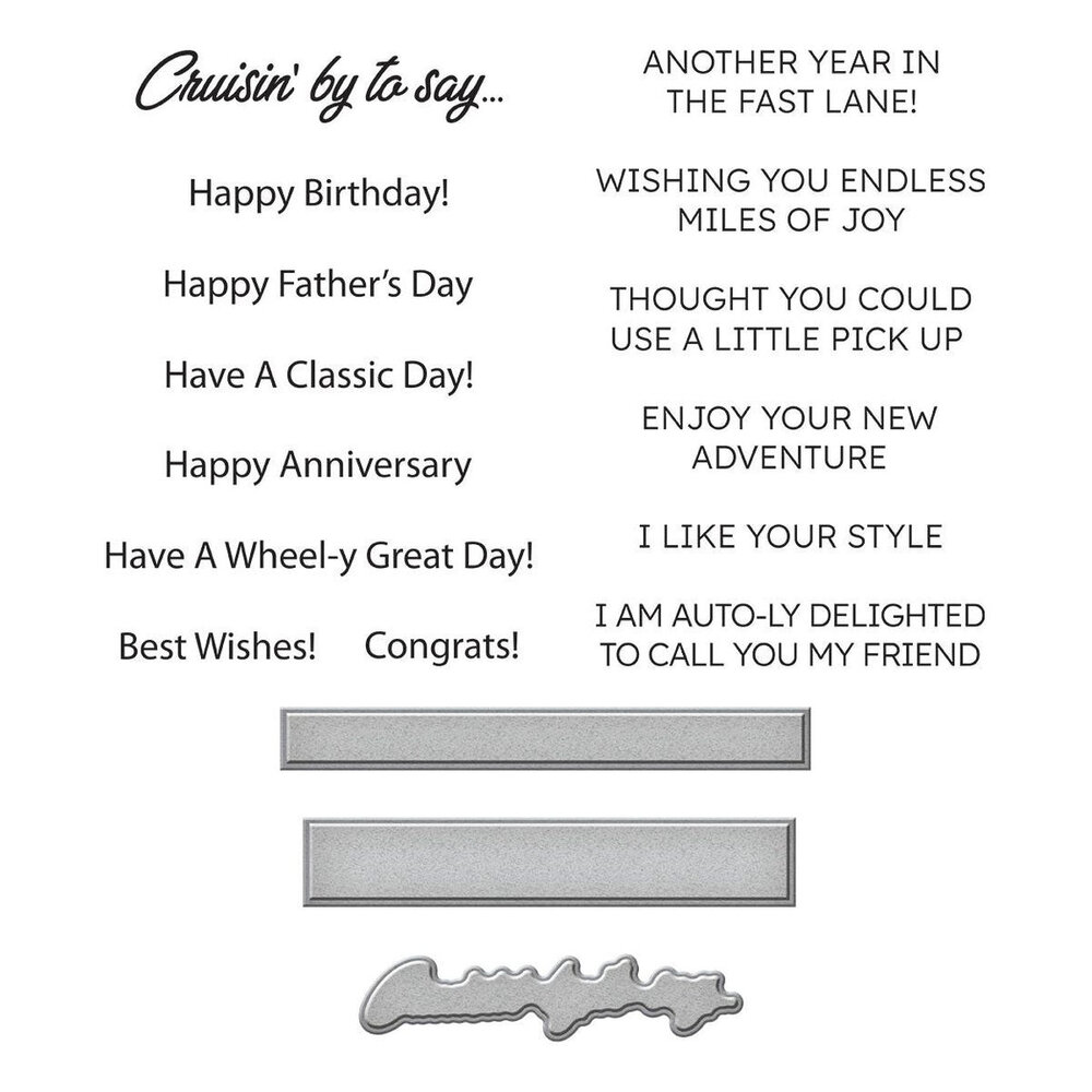 Spellbinders Classic Road Legends Cruisin' By Sentiments Stamp & Die Set (SDS-204) Spellbinders Classic Road Legends Cruisin' By Sentiments Stamp & Die Set (SDS-204)