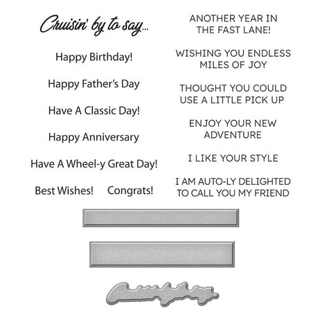 Spellbinders Classic Road Legends Cruisin' By Sentiments Stamp & Die Set (SDS-204) Spellbinders Classic Road Legends Cruisin' By Sentiments Stamp & Die Set (SDS-204)