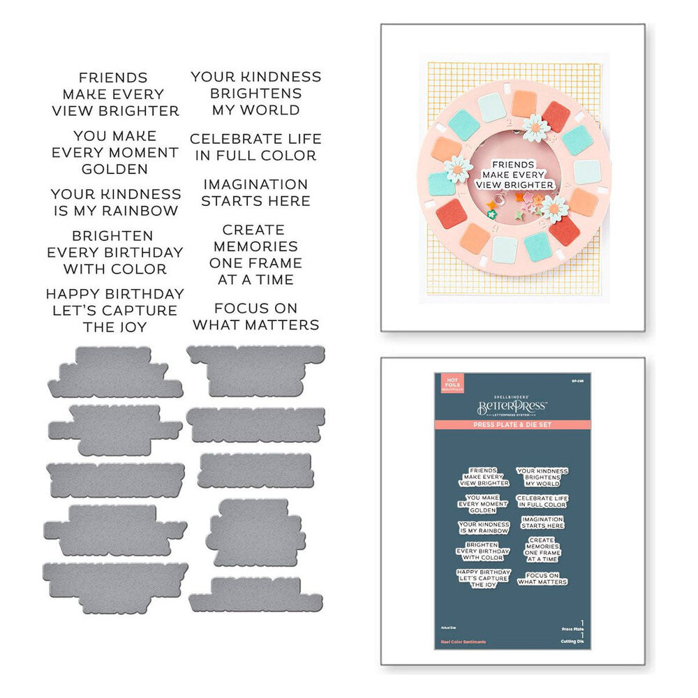 Spellbinders Take Note Reel Color Sentiments Press Plate & Die Set (BP-296)