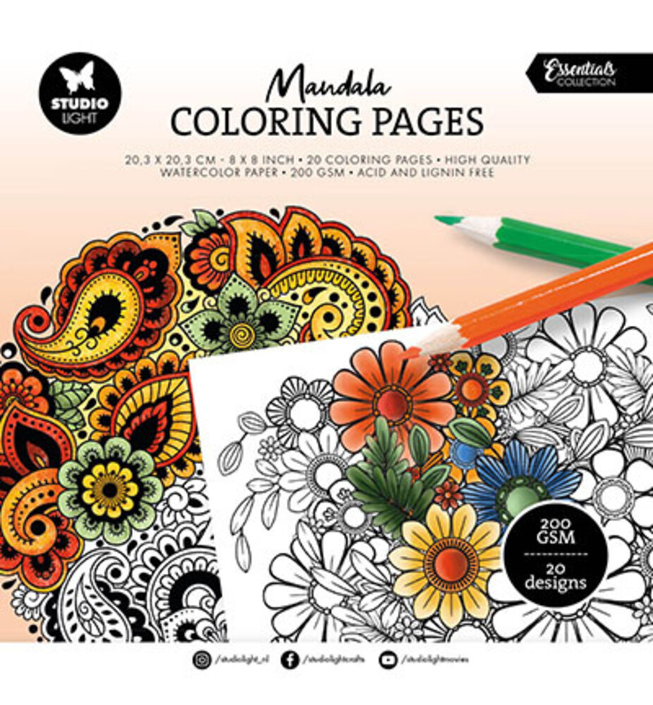 Studio Light Essentials Coloring Pages 8x8 Inch Mandala (SL-ES-CPP283) Studio Light Essentials Coloring Pages 8x8 Inch Mandala (SL-ES-CPP283)