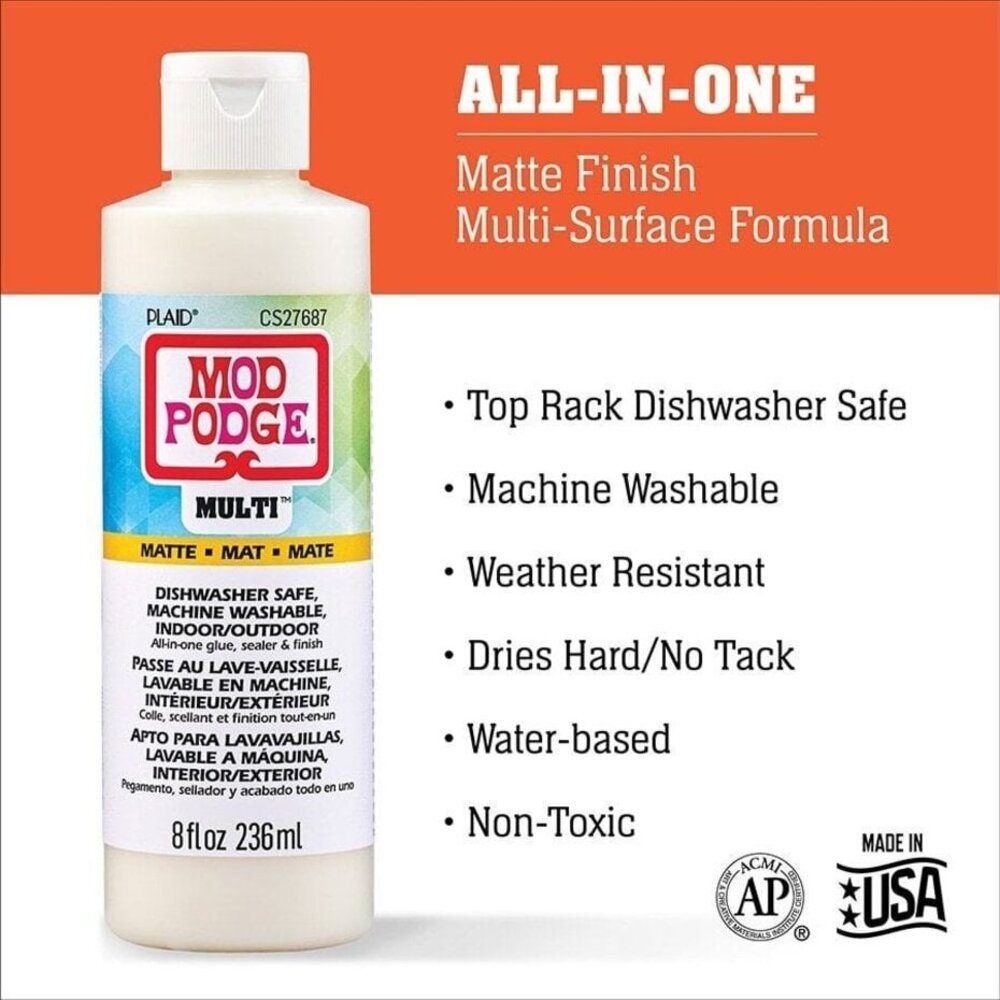 Mod Podge Multi Matte Dishwasher-safe Glue Sealer & Finish 236 ml (CS27687) Mod Podge Multi Matte Dishwasher-safe Glue Sealer & Finish 236 ml (CS27687)