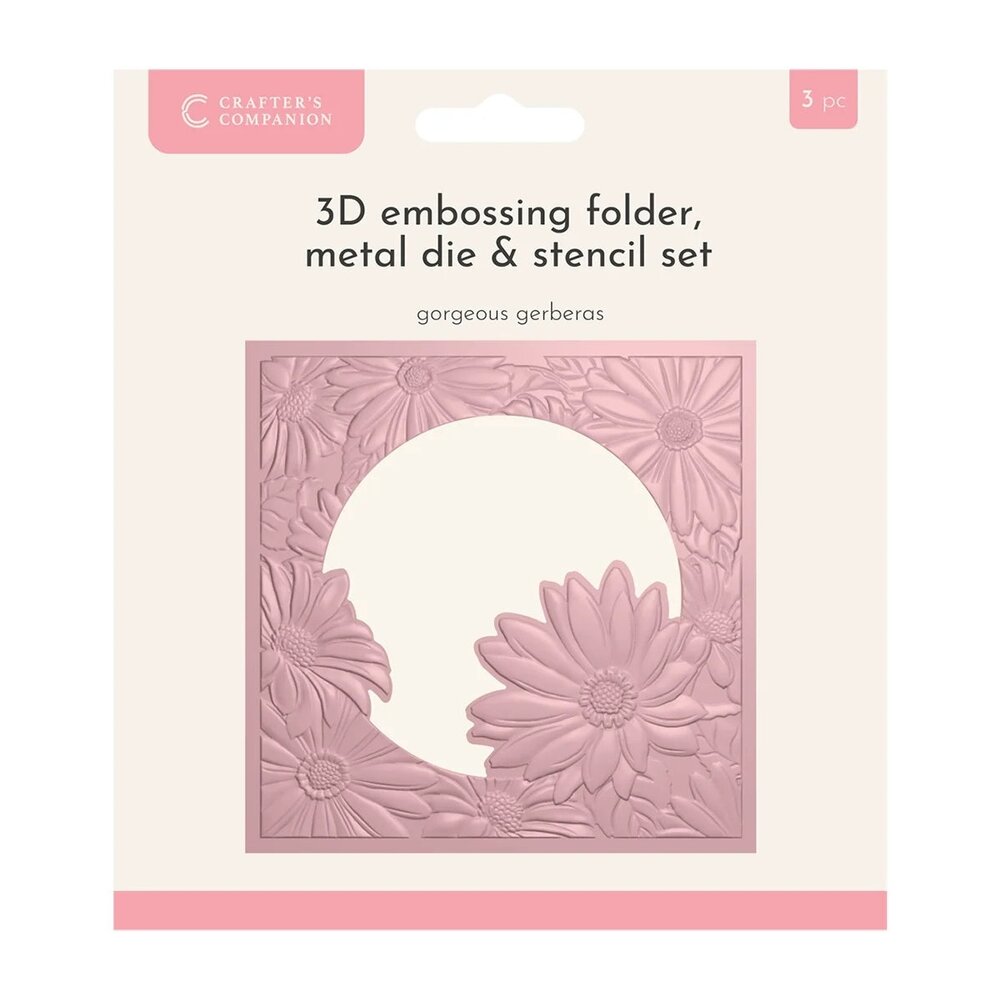 Crafter's Companion Gorgeous Gerberas 3D Embossing Folder, Metal Die and Stencil Set (CC-3DEF5.5-MD-STEN-GOGE)