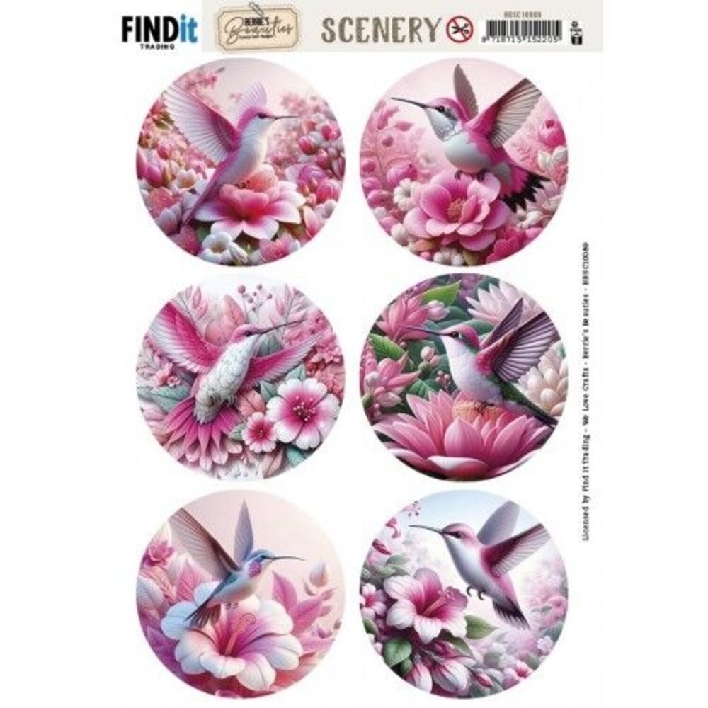 Berrie's Beauties Pink Hummingbird Scenery Push Out Round (BBSC10089)