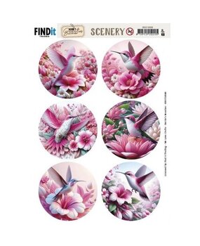 Berrie's Beauties Pink Hummingbird Scenery Push Out Round (BBSC10089)