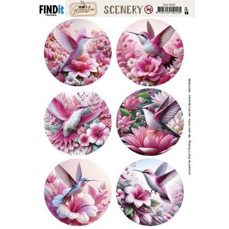 Berrie's Beauties Pink Hummingbird Scenery Push Out Round (BBSC10089)