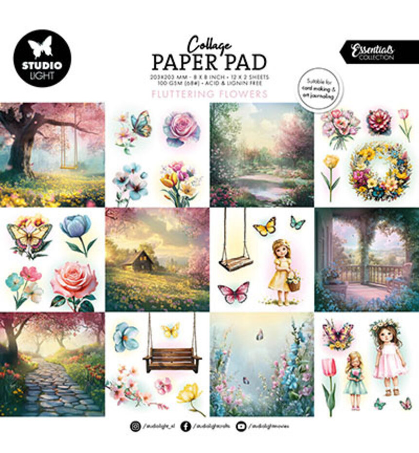 Studio Light Fluttering Flowers 8x8 Inch Collage Paper Pad (SL-ES-CPP3 ...