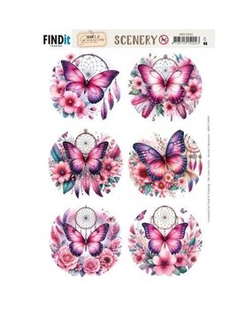 Berrie's Beauties Pink Butterflies Scenery Push Out Round (BBSC10093)