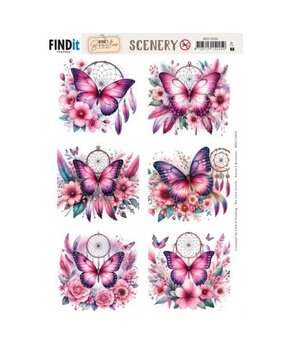 Berrie's Beauties Pink Butterflies Scenery Push Out Square (BBSC10094)