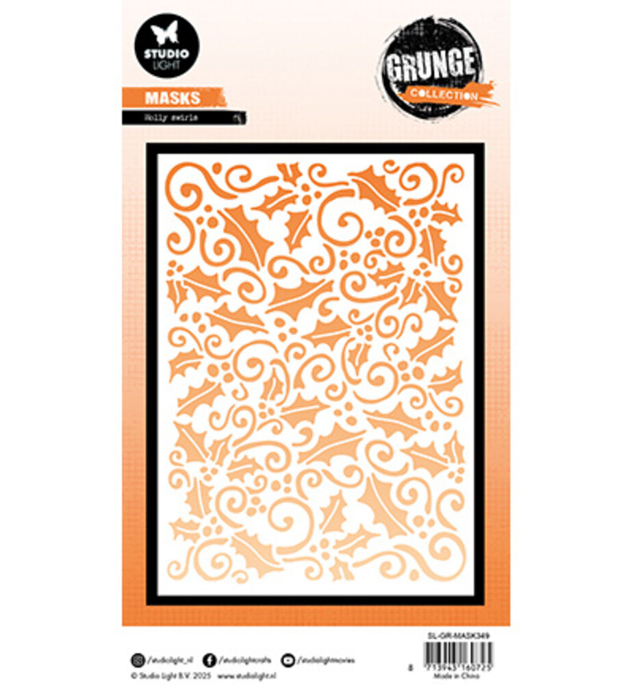 Studio Light Grunge Holly Swirl Masking Stencil (SL-GR-MASK349) Studio Light Grunge Holly Swirl Masking Stencil (SL-GR-MASK349)