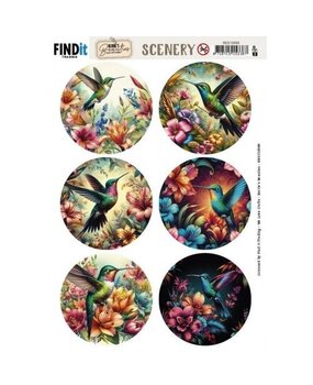 Berrie's Beauties Vintage Hummingbirds Scenery Push Out Round (BBSC10099)