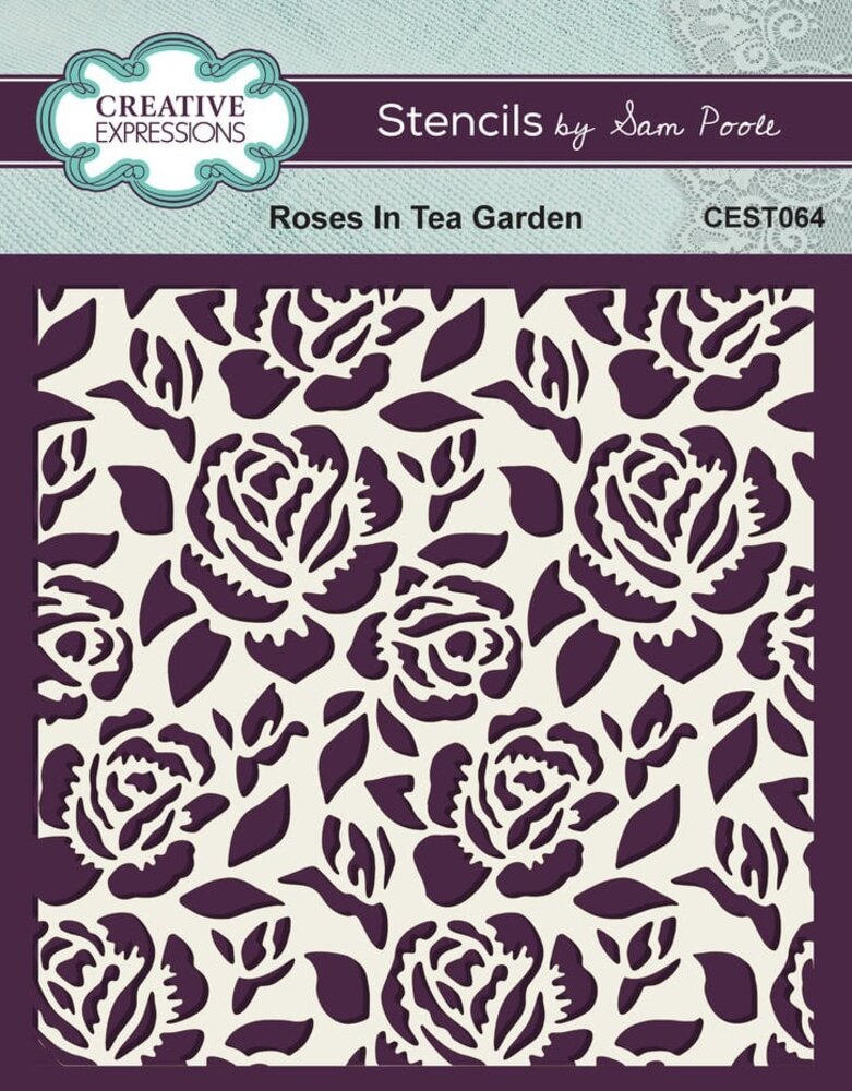 Creative Expressions Sam Poole Stencil 6x6 Inch Roses In Tea Garden (CEST064)