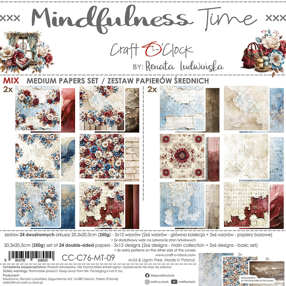 Craft O'Clock Mindfulness Time 8x8 Inch Medium Papers Set (CC-C76-MT-09) Craft O'Clock Mindfulness Time 8x8 Inch Medium Papers Set (CC-C76-MT-09)
