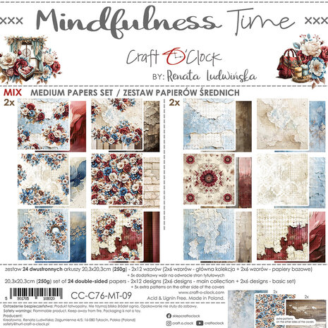 Craft O'Clock Mindfulness Time 8x8 Inch Medium Papers Set (CC-C76-MT-09) Craft O'Clock Mindfulness Time 8x8 Inch Medium Papers Set (CC-C76-MT-09)