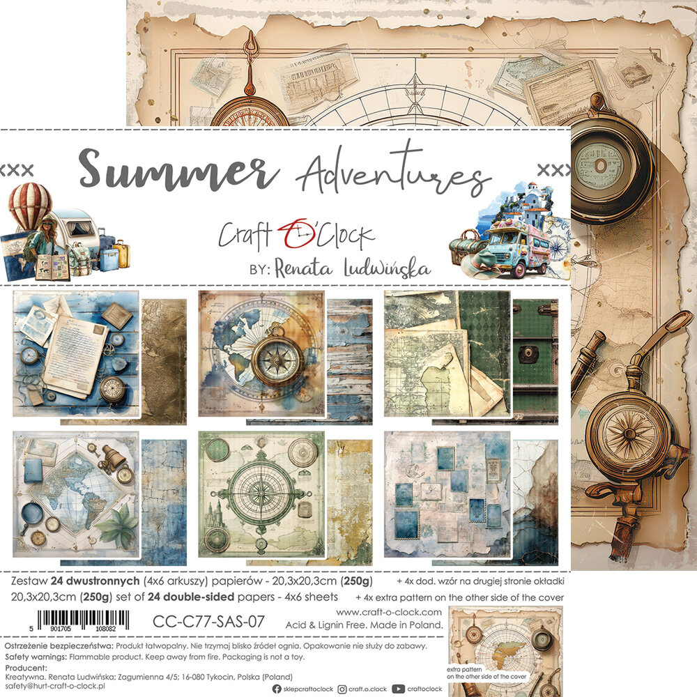 Craft O'Clock Summer Adventures 8x8 Inch Paper Set (CC-C77-SAS-07) Craft O'Clock Summer Adventures 8x8 Inch Paper Set (CC-C77-SAS-07)