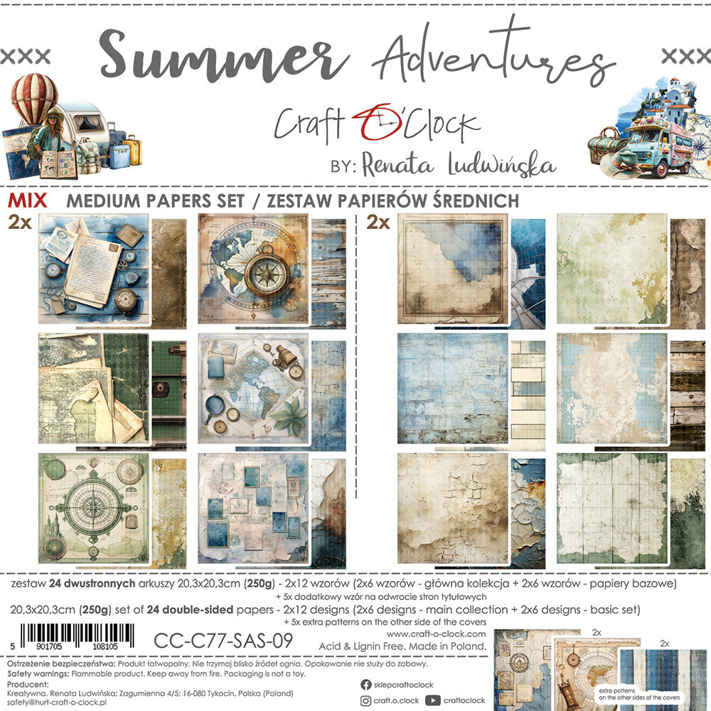 Craft O'Clock Summer Adventures 8x8 Inch Medium Papers Set (CC-C77-SAS-09)