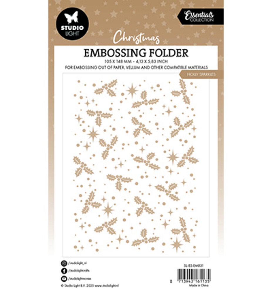 Studio Light Christmas Essentials Embossing Folder Holly Sparkles (SL-ES-EMB31) Studio Light Christmas Essentials Embossing Folder Holly Sparkles (SL-ES-EMB31)