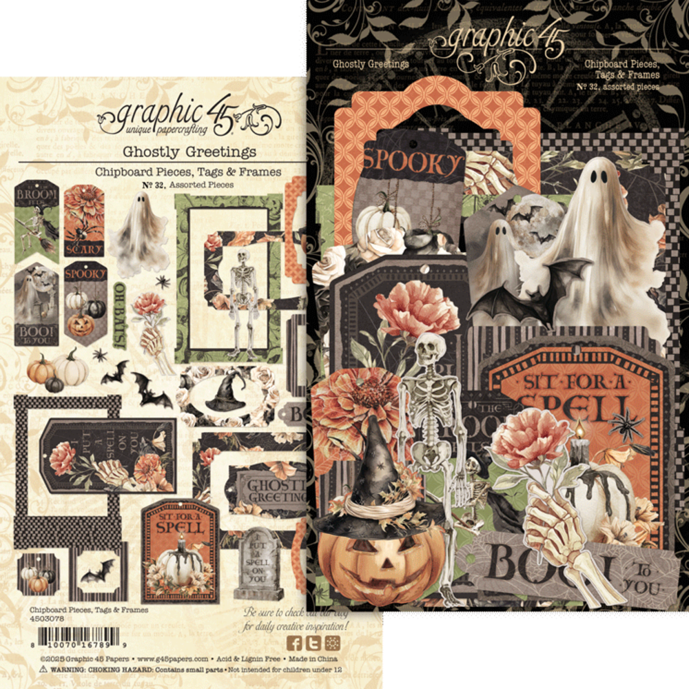 Graphic 45 Ghostly Greetings Chipboard Pieces Tags & Frames (4503078) Graphic 45 Ghostly Greetings Chipboard Pieces Tags & Frames (4503078)