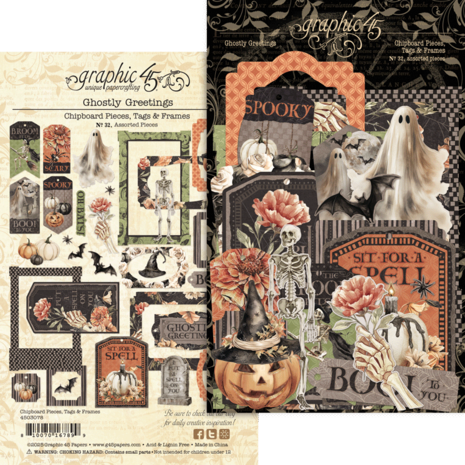 Graphic 45 Ghostly Greetings Chipboard Pieces Tags & Frames (4503078) Graphic 45 Ghostly Greetings Chipboard Pieces Tags & Frames (4503078)