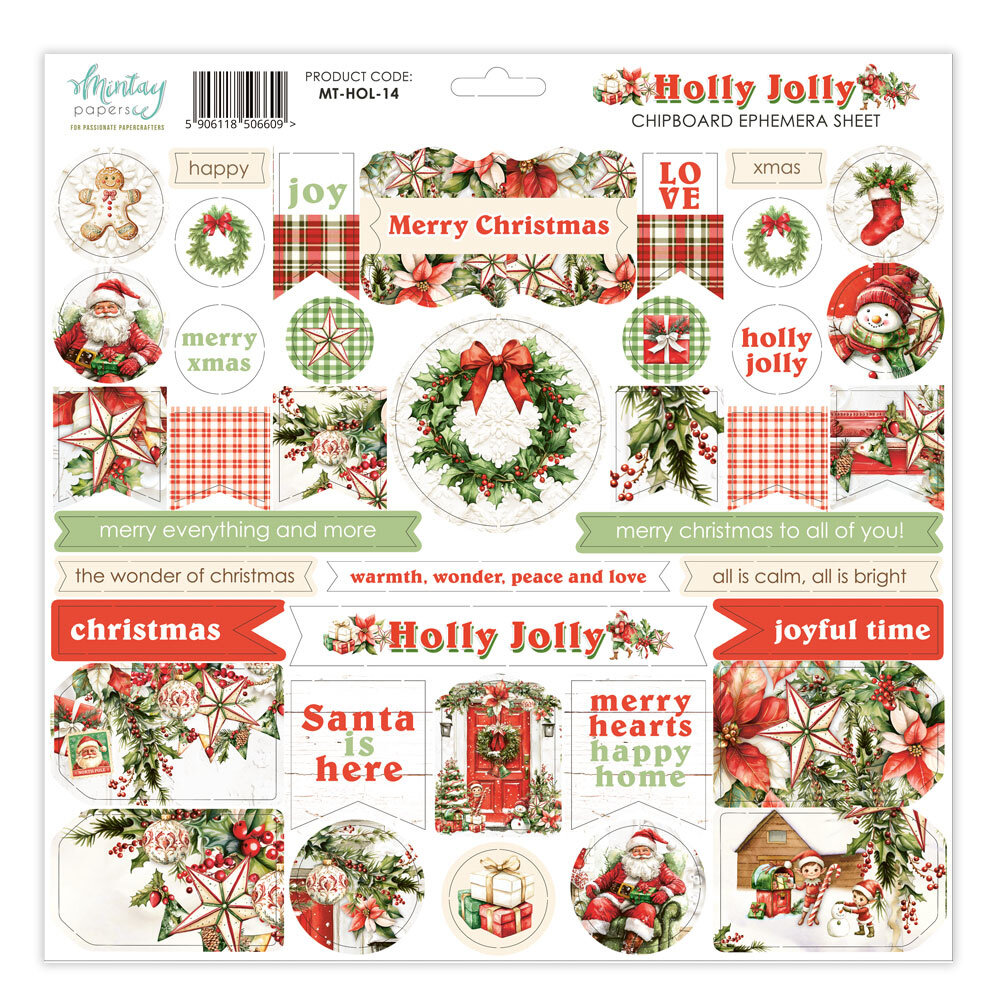 Mintay Holly Jolly 12x12 Inch Chipboard Ephemera Sheet (MT-HOL-14)