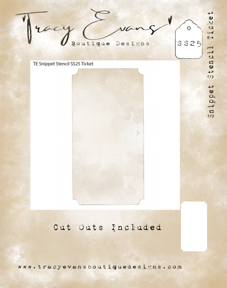 Tracy Evans Ticket 4x4 Inch Snippet Stencil (SS025) Tracy Evans Ticket 4x4 Inch Snippet Stencil (SS025)