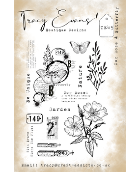 Tracy Evans Dog Rose & Butterfly A5 Clear Stamp (TE045)