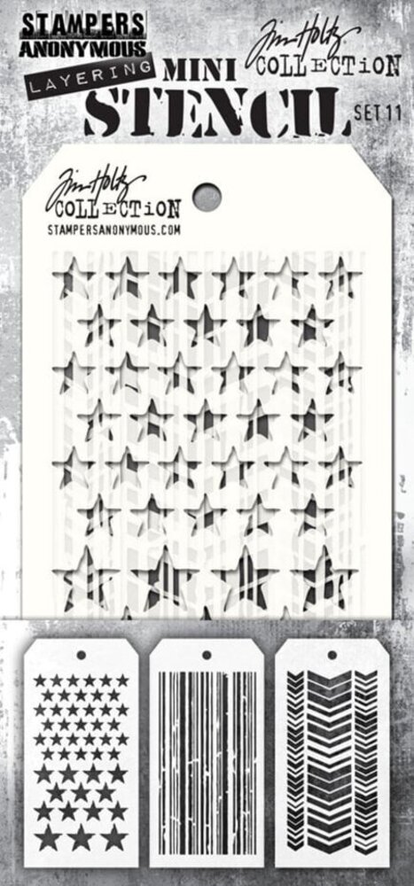 Stampers Anonymous Tim Holtz Mini Layering Stencil Set 11 (THMST011) Stampers Anonymous Tim Holtz Mini Layering Stencil Set 11 (THMST011)