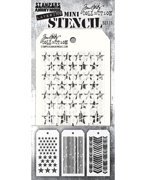 Stampers Anonymous Tim Holtz Mini Layering Stencil Set 11 (THMST011) Stampers Anonymous Tim Holtz Mini Layering Stencil Set 11 (THMST011)