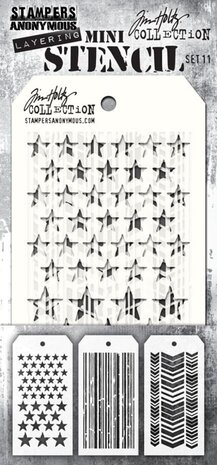 Stampers Anonymous Tim Holtz Mini Layering Stencil Set 11 (THMST011) Stampers Anonymous Tim Holtz Mini Layering Stencil Set 11 (THMST011)