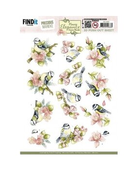Precious Marieke Navy Elegance 3D Push Out Flower Bird (SB11002)