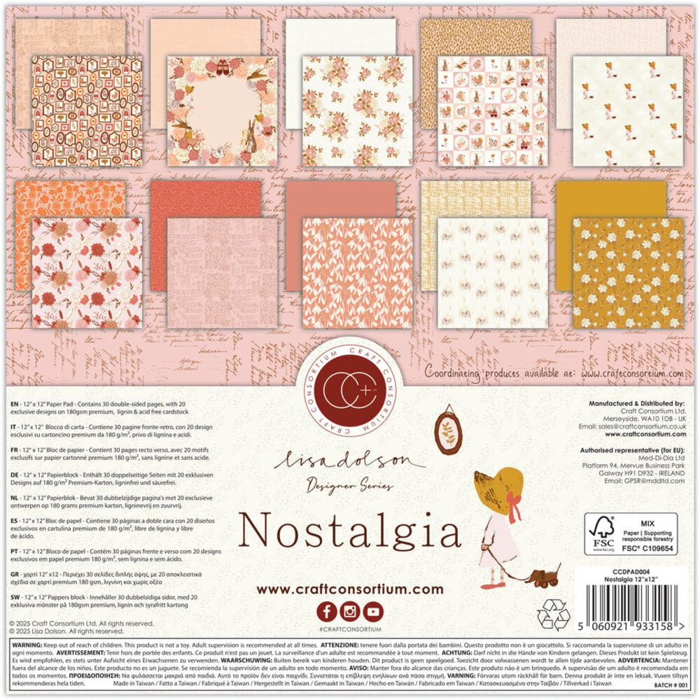 Craft Consortium Nostalgia 12x12 Inch Premium Paper Pad (CCDPAD004) Craft Consortium Nostalgia 12x12 Inch Premium Paper Pad (CCDPAD004)