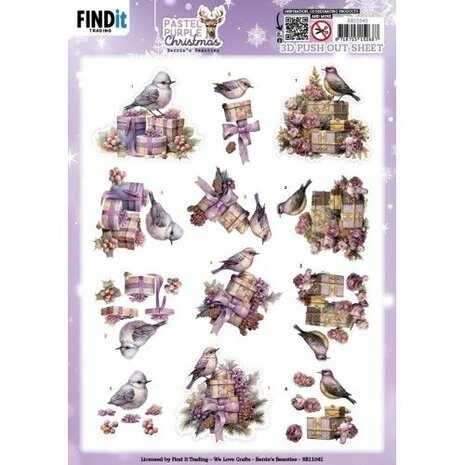 Berrie's Beauties Pastel Purple Christmas 3D Push Out Birds (SB11041) Berrie's Beauties Pastel Purple Christmas 3D Push Out Birds (SB11041)
