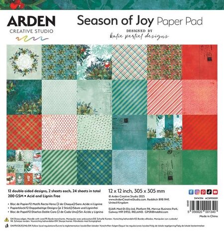 Arden Creative Studio Season of Joy 12x12 Inch Paper Pad (ACSPP0009) Arden Creative Studio Season of Joy 12x12 Inch Paper Pad (ACSPP0009)