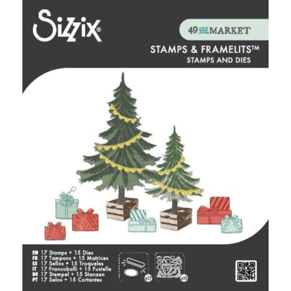 Sizzix 49 and Market Clear Stamps with Framelits Trees and Trinkets (667013)