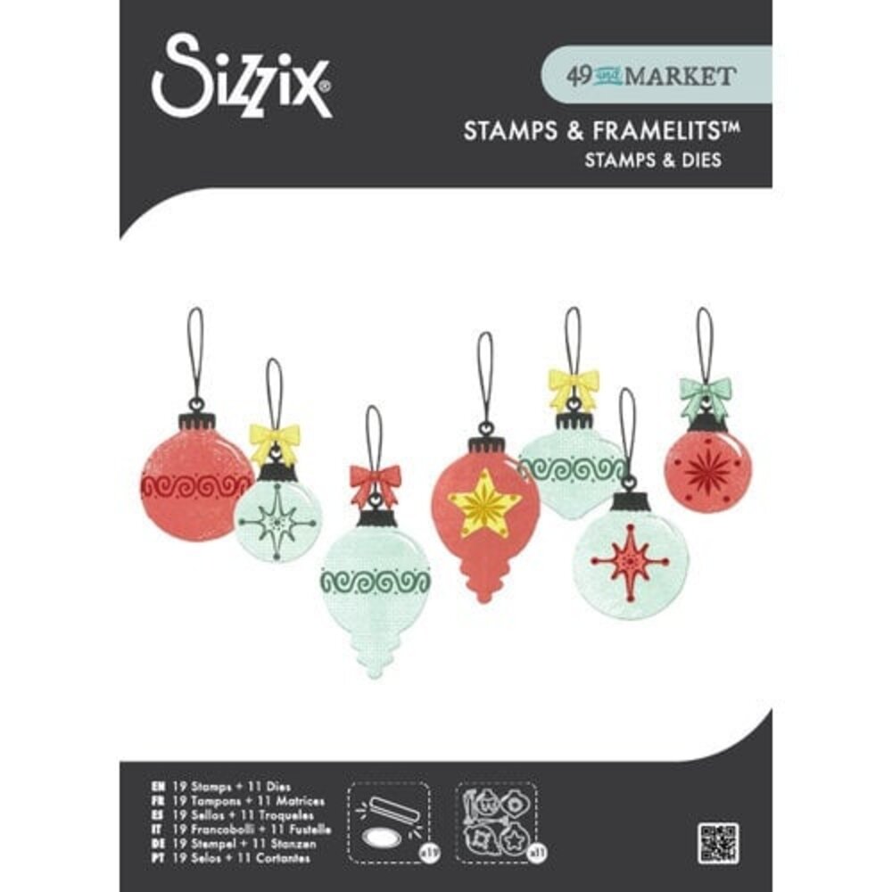 Sizzix 49 and Market Clear Stamps with Framelits Baubles (667019)