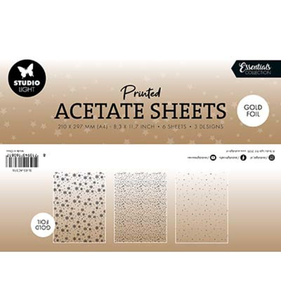 Studio Light Christmas Essentials A4 Acetate Sheets Gold Snowflakes (SL-ES-ACS16)