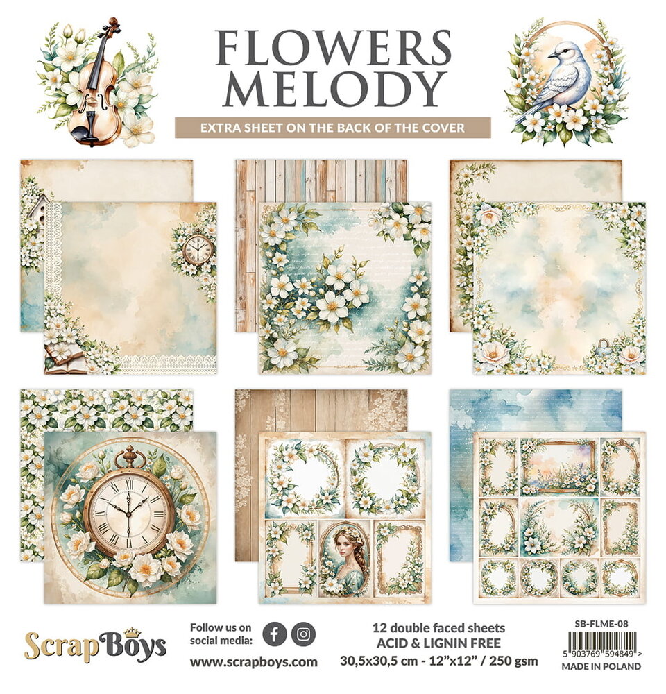 ScrapBoys Flowers Melody 12x12 Inch Paper Pad (SB-FLME-08)