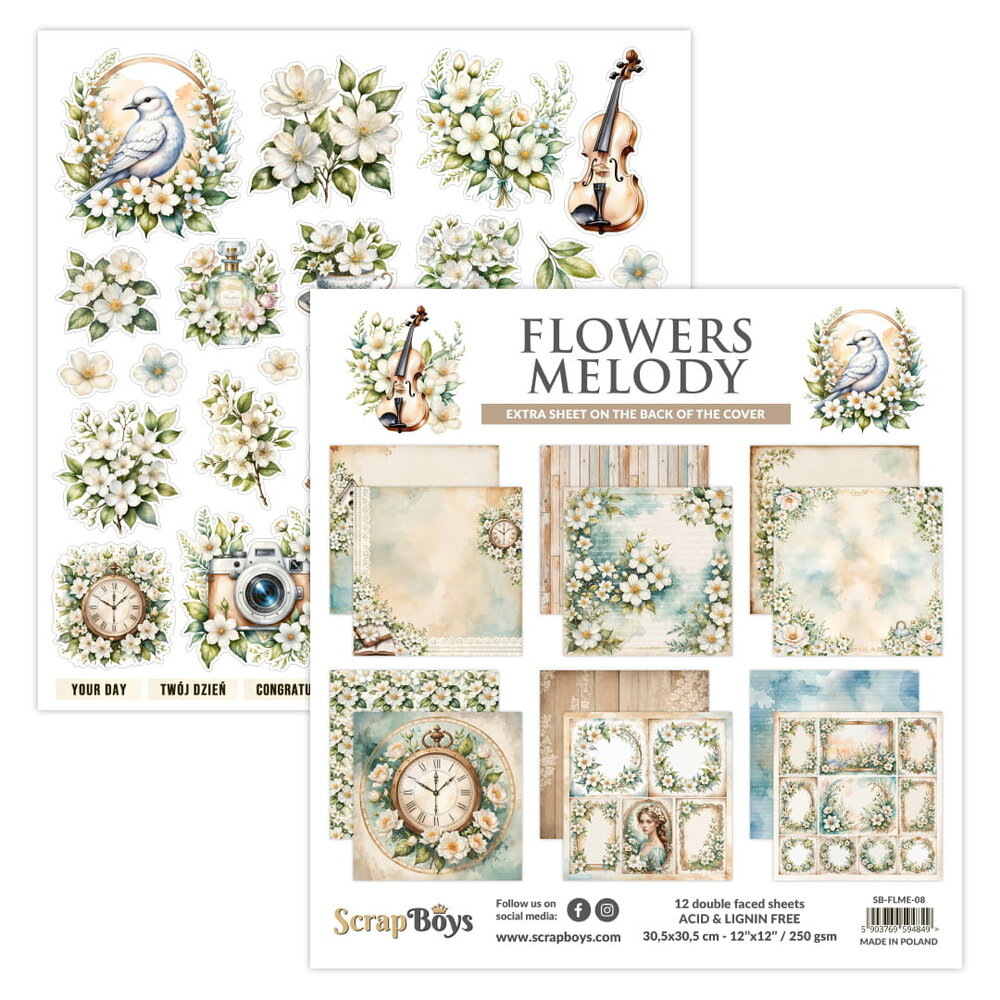 ScrapBoys Flowers Melody 12x12 Inch Paper Pad (SB-FLME-08)