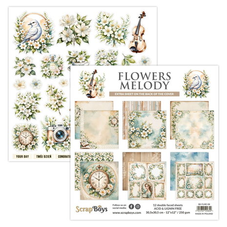ScrapBoys Flowers Melody 12x12 Inch Paper Pad (SB-FLME-08)