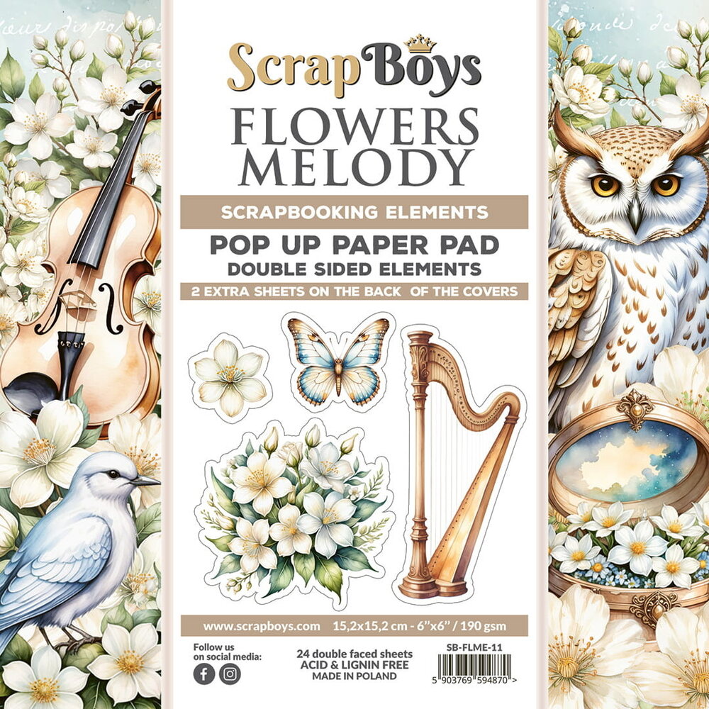 ScrapBoys Flowers Melody 6x6 Inch Pop Up Paper Pad (SB-FLME-11)