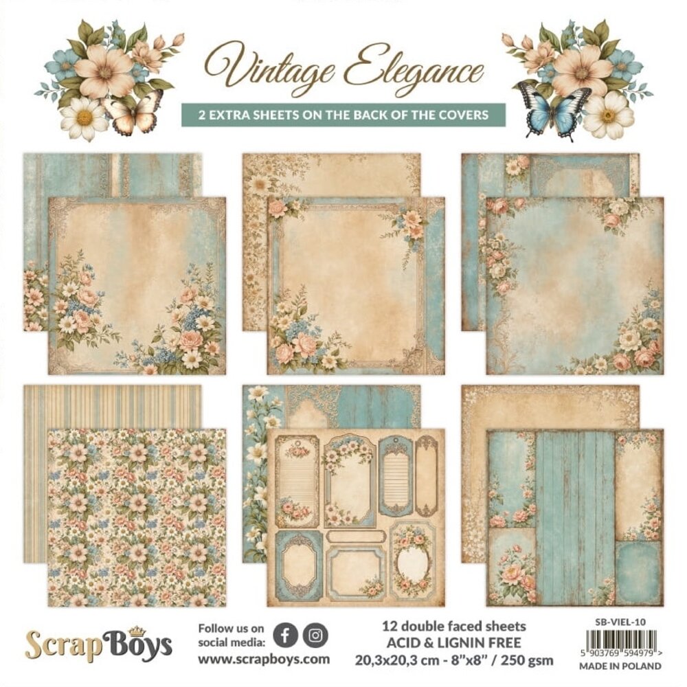 ScrapBoys Vintage Elegance 8x8 Inch Paper Pad (SB-VIEL-10)