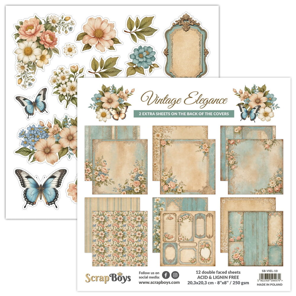 ScrapBoys Vintage Elegance 8x8 Inch Paper Pad (SB-VIEL-10)