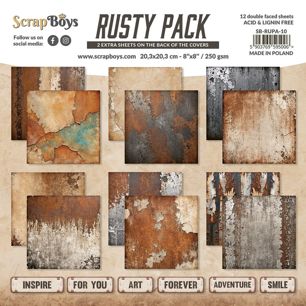 ScrapBoys Rusty Pack 8x8 Inch Paper Pad (SB-RUPA-10)